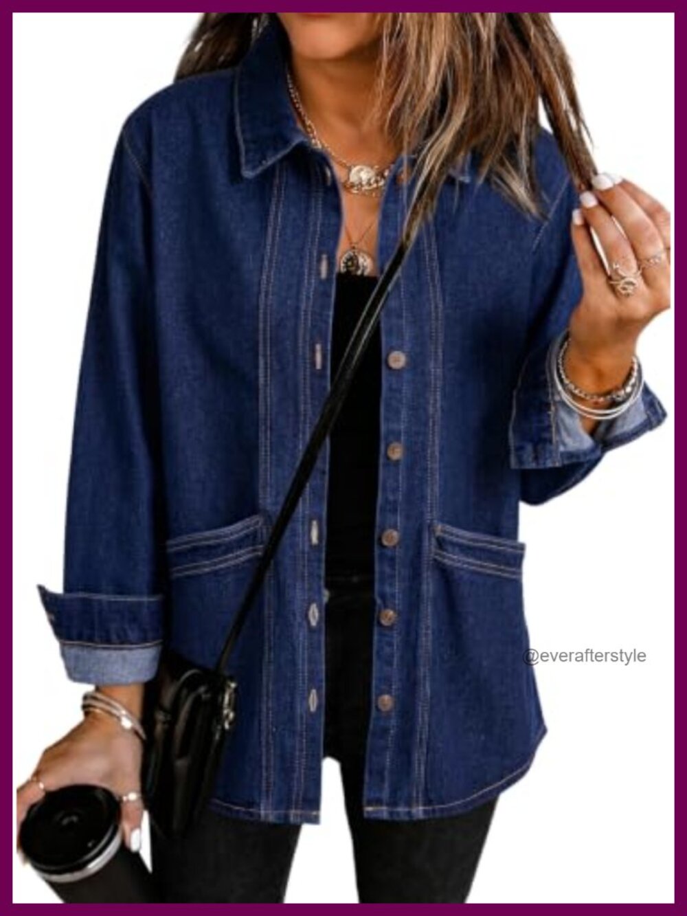 Oversized Denim Shirt Jacket Cotton Blend Button Down